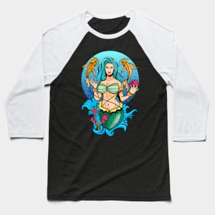 Sexy Mermaid and Shells Baseball T-Shirt